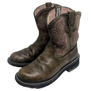 Womens Sz 8.5 B Ariat Fatbaby Distressed Brown Leather Cowboy Western Ankle Boot